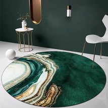 Emerald Green Marble Round Area Rug Modern Abstract Throw Rugs, Diameter 2 Ft - £25.57 GBP