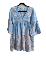 Greek Archaic Koi Linen Dress M Feather Bell Mini Boho Dress S22K-23022 - $161.70