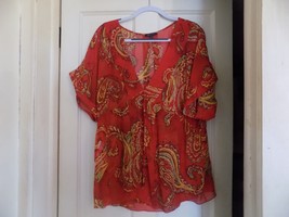 Anne Klein Red Silk Paisley Empire Blouse Size 0x - £17.08 GBP