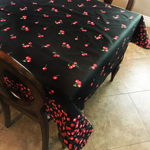 58&quot;x120&quot; - Big Cherries on Black - Cotton Tablecloth  Décor Events - £47.88 GBP