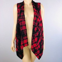 Elevenses Womens Large L Sleeveless Red &amp; Black Plaid Open Front Cardigan - £28.30 GBP