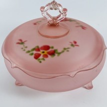 Art Deco Depression Glass Pink Frosted Candy Dish Powder Jar Reverse Han... - $24.45