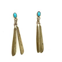 Vintage Sterling Silver Southwest Snake Eye Turquoise Drop Dangle Stud Earrings - £37.98 GBP