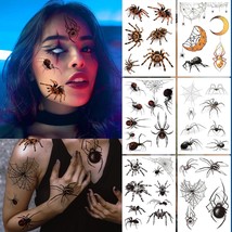 6 Sheet Scary Spider Temporary Tattoo Stickers 3D Halloween Spider Web Waterproo - £14.68 GBP