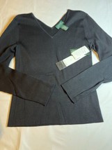 Lauren Ralph Lauren V-Neck Silk Top Black Size Large NWT MSRP $99 - $30.96