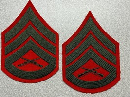 Circa 1959-1992, Usmc, Staff Serg EAN T, Chevrons, Green On Red Felt, Set Of Two - $9.85