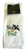 Halloween Fingertip Towels Bat Embroidered White Set of 2 Bathroom Trick Treat - £28.35 GBP