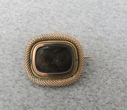 1799 Georgian Mourning Brooch Woven Hair  9k Gold 1&quot; C Catch Tube Inscription - $494.99