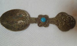 Antique Tibetan Silver Medicine Spoon with Turquoise Center &amp; Lots of Detail - £120.72 GBP