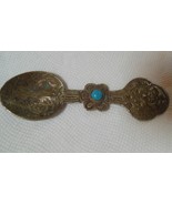 Antique Tibetan Silver Medicine Spoon with Turquoise Center &amp; Lots of De... - €132,82 EUR
