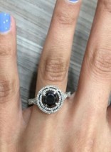 14K White Gold 2.05Ct Round Black Moissanite Engagement Ring for Women&#39;s Size 6 - £208.54 GBP