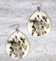Women new large ivory floral shell tear drop hook pierced earrings - $9,999.00