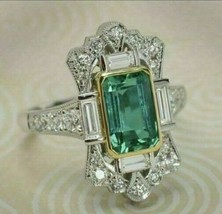 3 Ct Simulated Emerald  Halo Engagement Wedding Ring 925 Silver Gold Plated  - £101.09 GBP
