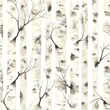 Peel And Stick Forest Wallpaper Birch Tree Mural White/Beige/Grey, 17.7&quot; X 118&quot; - £35.23 GBP