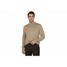 Men's Sweater Knit By BRANGO Turkey Mock Neck Cotton Blend 21050 Dark Beige image 3