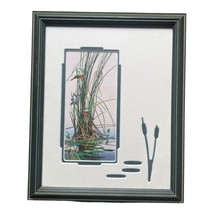 Neil Adamson Marsh Buntings Picture Matted Framed 9x11 Cattail Vintage 1994 Bird - £29.96 GBP