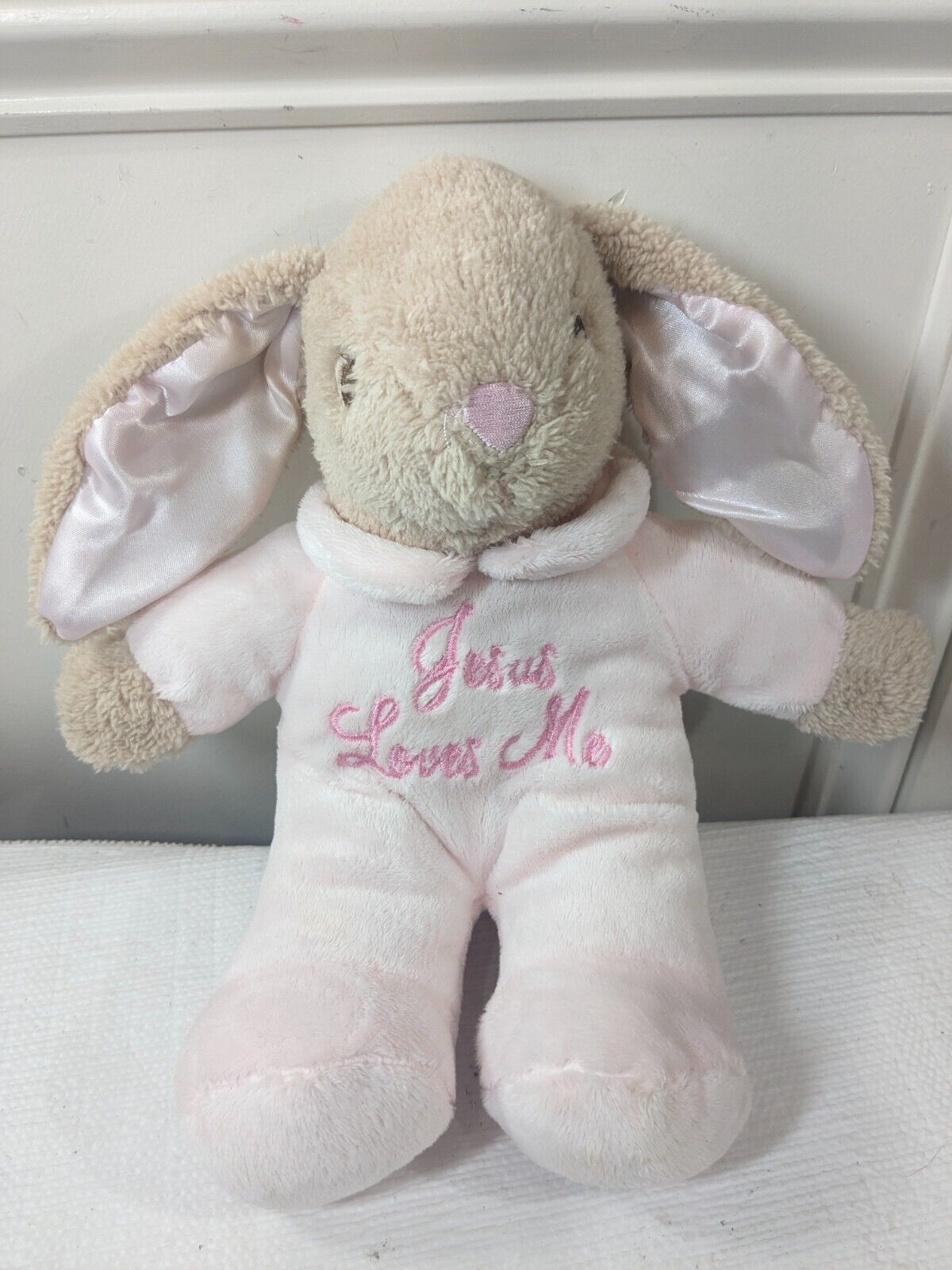 Dan Dee Jesus Loves Me talking Pink Bunny Rabbit Plush Stuffed Animal Ea... - $44.00