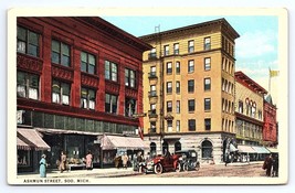 Postcard Ashmun Street Soo Sault Ste Marie Michigan MI  Old Cars Drug Store - £7.11 GBP