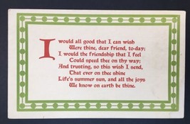 Antique PC with Friendship Poem Divided Back Unposted Well Wishes Poetry - £7.99 GBP