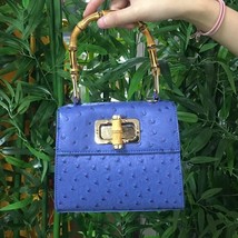 Elegance   Bamboo Handbag Women Summer Ostrich Leather Small  Bag Fashion Leathe - £141.32 GBP