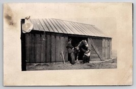 RPPC Two Men With Horse at Barn c1908 Real Photo Postcard J30 - £5.45 GBP