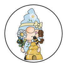 30 Gnome With Daisy Envelope Seals Labels Stickers 1.5&quot; Round Bumble Bee Floral - £5.89 GBP