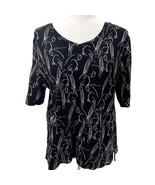 Chico’s Size 2 Large Supima Cotton V-Neck Top Black White Parrot Bird Print - $14.52
