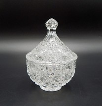 Vintage Cane Button Pattern Small Clear Crystal Glass Sugar Bowl With Lid - £8.96 GBP