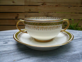 J Pouyat Limoges FRANCE / Alex Anderson Double Handle Boullion Cup Saucer - $21.00