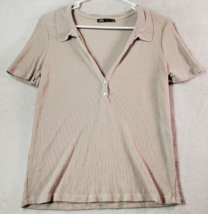 Zara Polo Shirt Womens Size Small Taupe Knit Short Casual Sleeve Collared - £9.59 GBP
