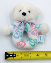 Vintage Carters Pastel teddy Bear Plush Ring Rattle Lovely Baby Toy 90s 1990s - £18.95 GBP