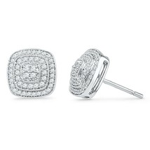 0.75Ct Simulated Diamond 14k White Gold Plated Square Cluster Stud Earrings - £46.85 GBP