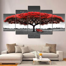 5 Pcs Abstract Blue Big Tree Red Chair Pictures Landscape Wall Art Canva... - £7.90 GBP
