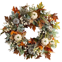 Fall Wreath for Front Door,18 Inch Autumn Wreath with Maple Leaf,Pumpkin... - $34.24 CAD