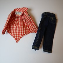 Original VINTAGE Barbie #967 PICNIC SET Blue Jeans Red &amp; White Check Shi... - £11.22 GBP