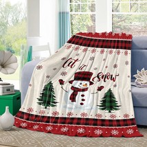 Flannel Throw Blanket Winter Snowman with Red Plaid Topper,Lightweight Soft Warm - £32.76 GBP