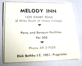 1972 Ad Melody Inn, 1230 Danby Road, Ithaca, N.Y. Party and Banquet Faci... - $7.99