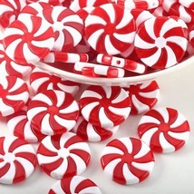 48 Peppermint Christmas Beads Red White Lot 34mm Candy Jewelry Supplies - £19.76 GBP
