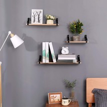 Natural Wood Floating Wall Shelves Set of 3 with Brackets - $67.99