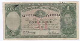 Australia, 1 Pound, 1942, Sign: H.T. Armitage &amp; S.G. Macfarlane, P26b, V... - $60.11