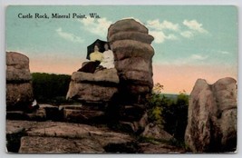 Castle Rock Mineral Point Wisconsin Women Umbrella On Rock Postcard P21 - $6.95