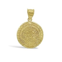 10k Yellow Gold Aztec Calendar Pendant Charm 1.1&quot; - £155.58 GBP