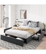 Allewie Full Size Platform Bed Frame With 3 Storage Drawers, Fabric, Dar... - £147.84 GBP