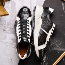 Lyon Genuine Ostrich and Classic Calfskin Fashion Sneaker Black / White image 9