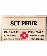 Antique Red Cross SULPHUR Pharmacy Label P. Keating Kewanee Illinois - $167.41 MXN