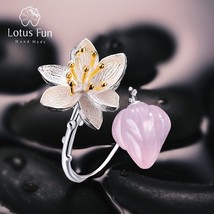 Real 925 Sterling Silver Natural Rose Quartz Handmade Fine Jewelry Flower Ring L - £26.71 GBP