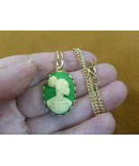 CA10-190) RARE African American LADY green + white CAMEO brass pendant n... - $533.49 MXN