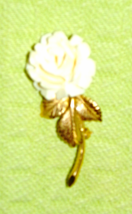  Brooch/Pin-Carved Bone Rose -Gold Filled 12 KT-Creed-Stem -3 Leaves-USA - £18.38 GBP