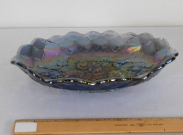 Imperial Glass Quilted Pansy Smoke Blue Iridescent Carnival Pickle Relish Bowl - £19.81 GBP