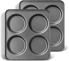 Large Muffin Top Pan Set of 2, 4 Cup Nonstick Hamburger Bun Baking Pan, Jumbo Wh - $21.18